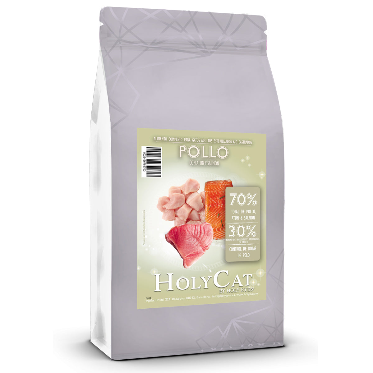 Bolsa Holy Cat Grain Free Adult Sterilised de pollo, atún y salmón