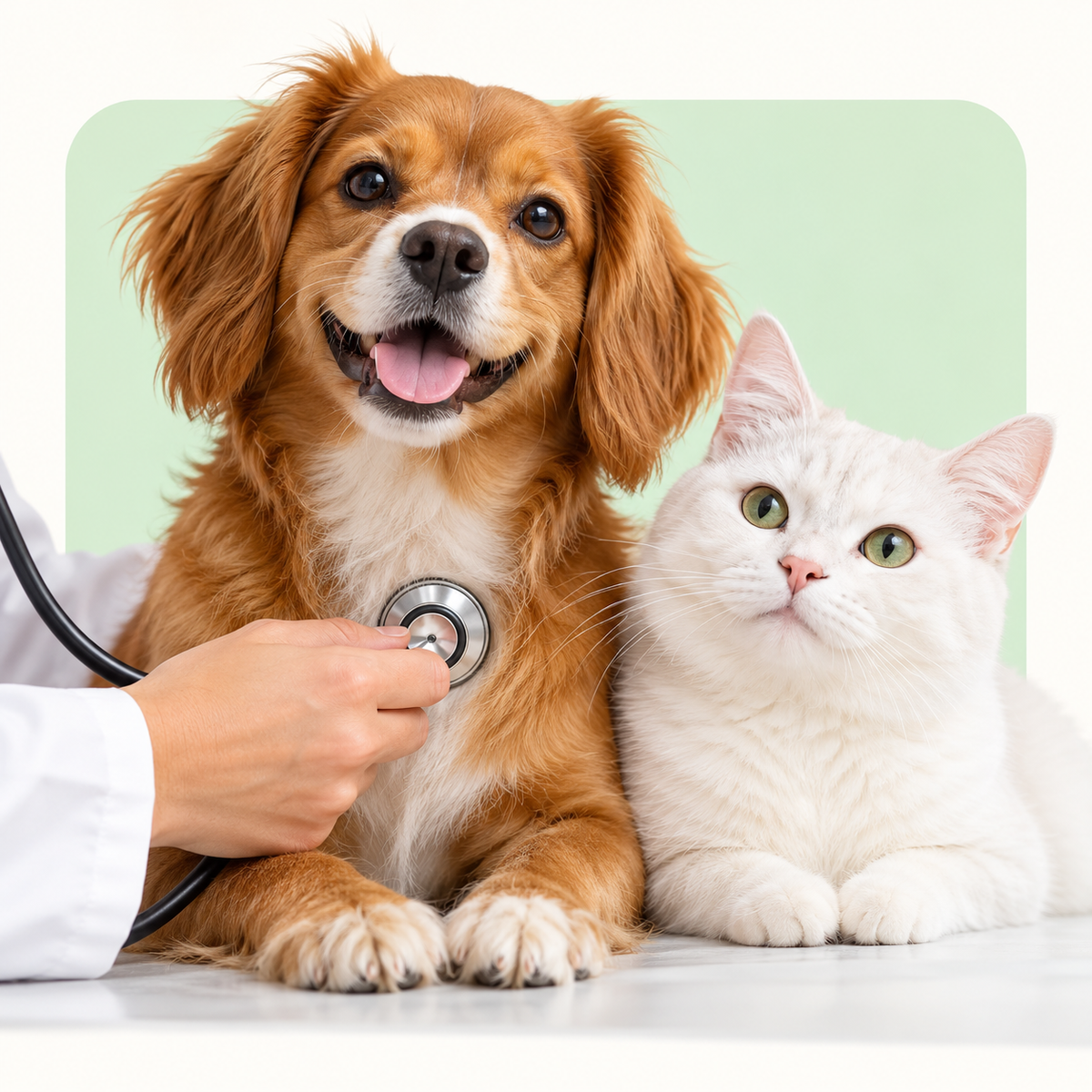 Perro y gato durante una revisión veterinaria — línea Holy Eyes