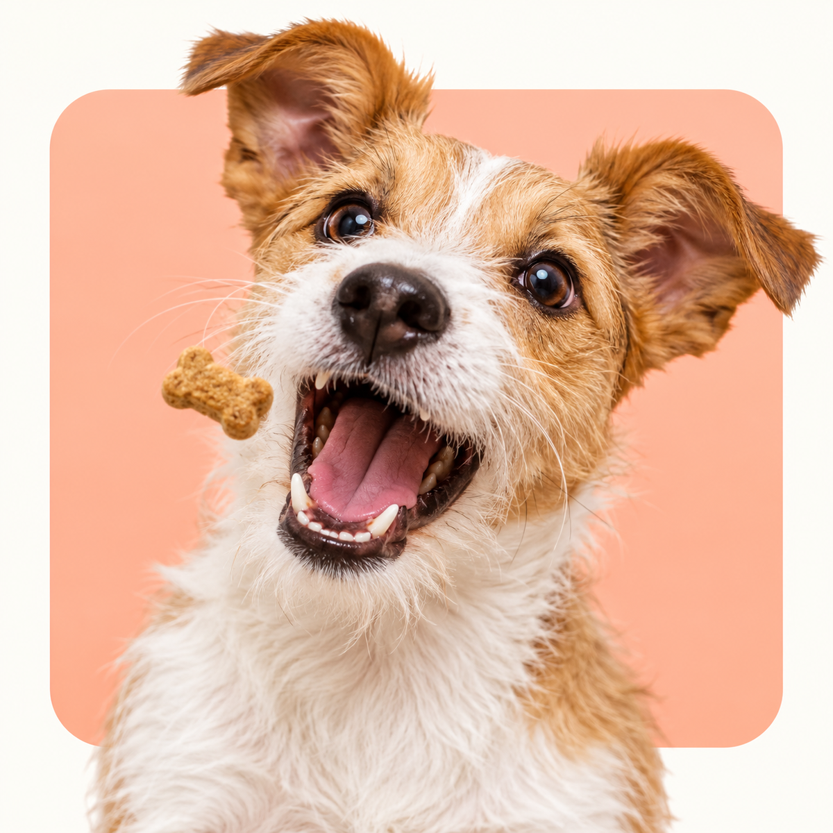 Perro atrapando un premio — línea Holy Snack's