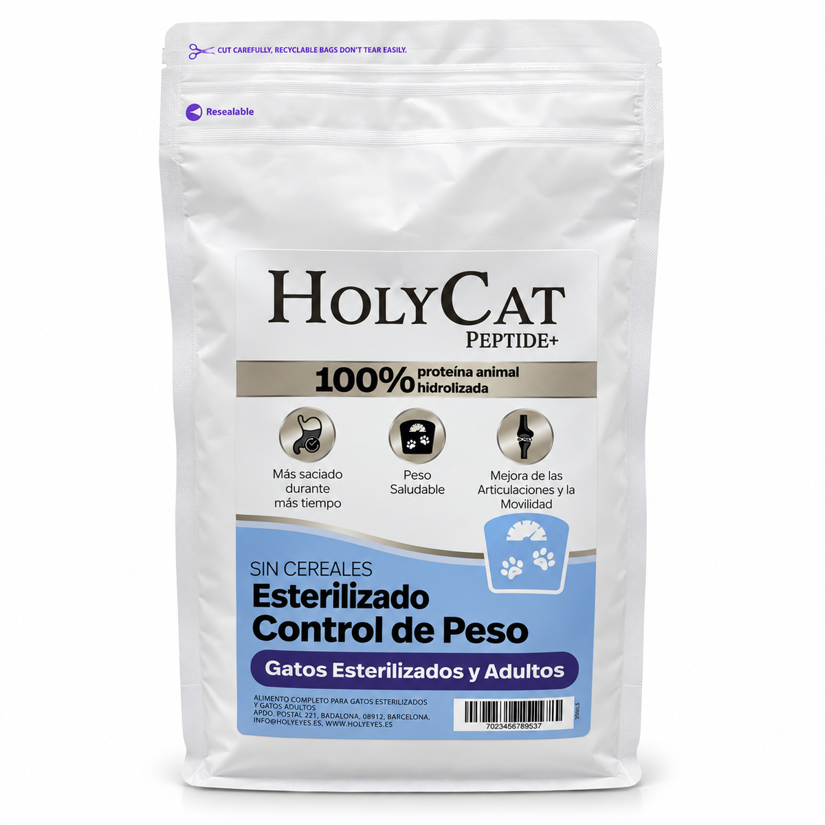 Envase Holy Cat Peptide+ Esterilizado Control de Peso para gatos