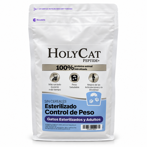 Envase Holy Cat Peptide+ Esterilizado Control de Peso para gatos