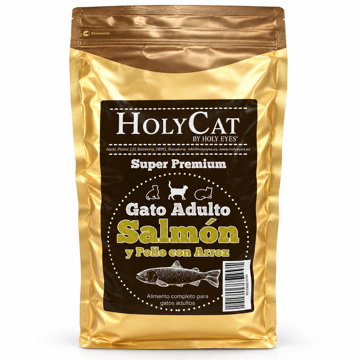 Holy Cat SP adulto salmon pollo arroz · envase de producto