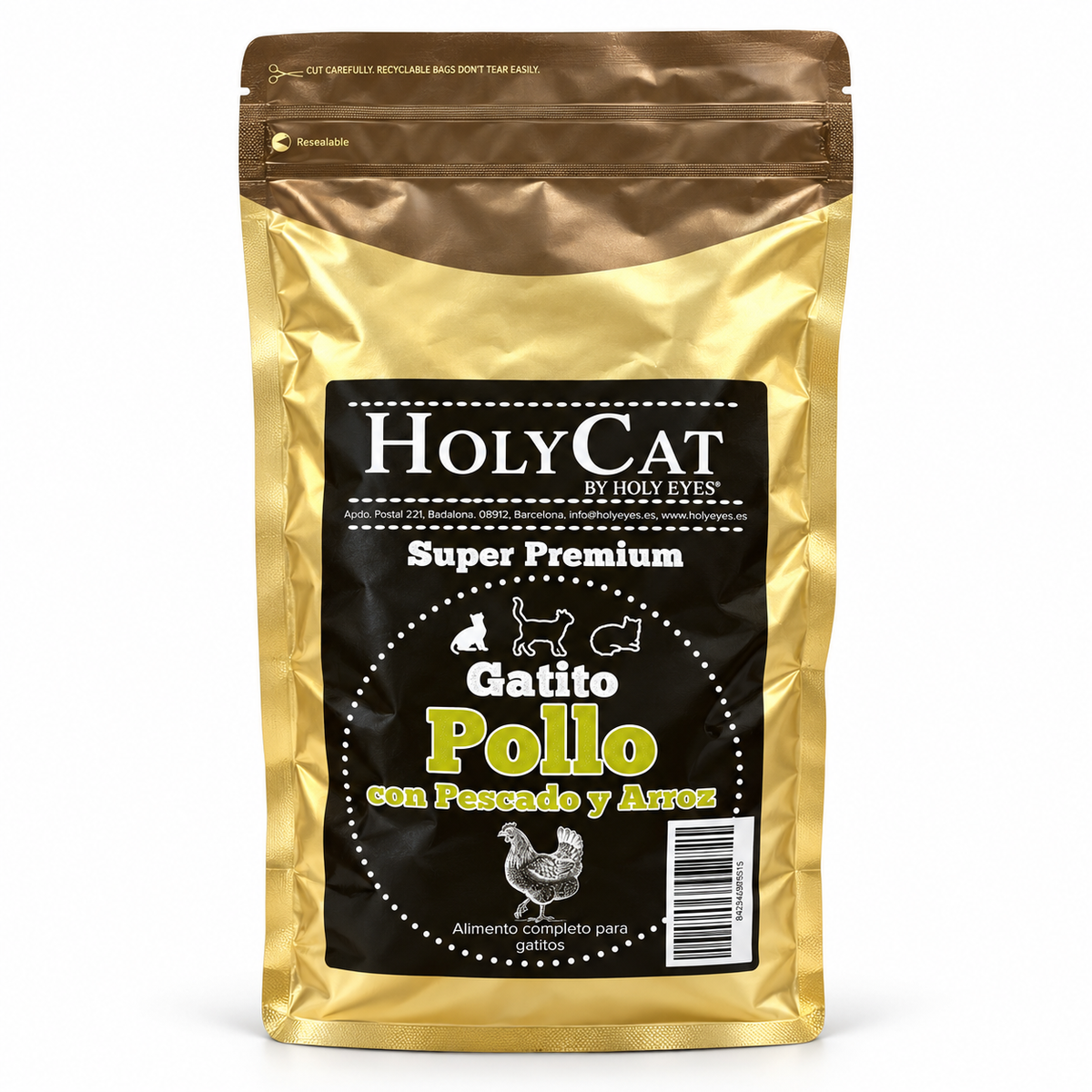 Holy Cat SP gatito pollo pescado arroz · envase de producto