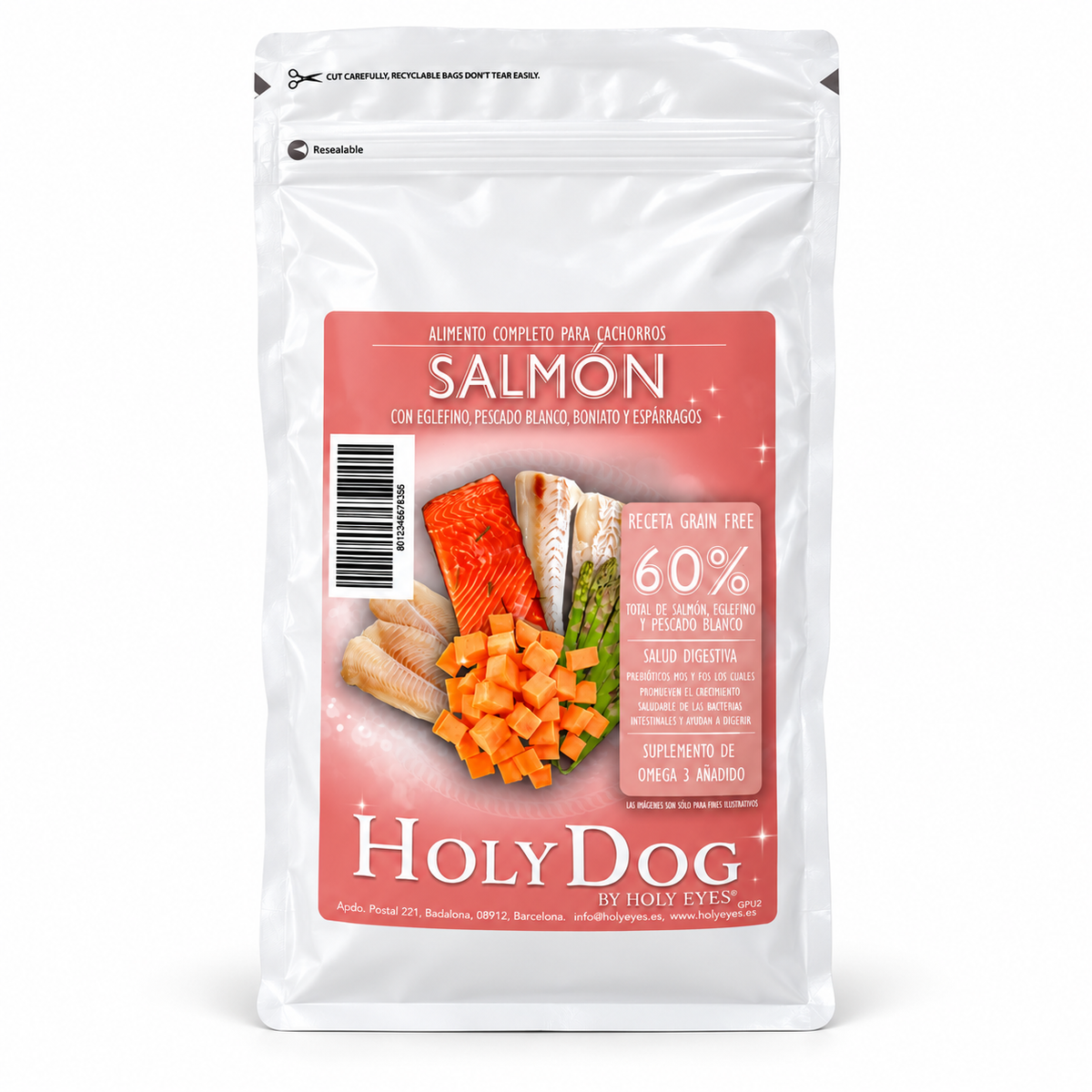 Envase Holy Dog Grain Free Cachorro · Salmón
