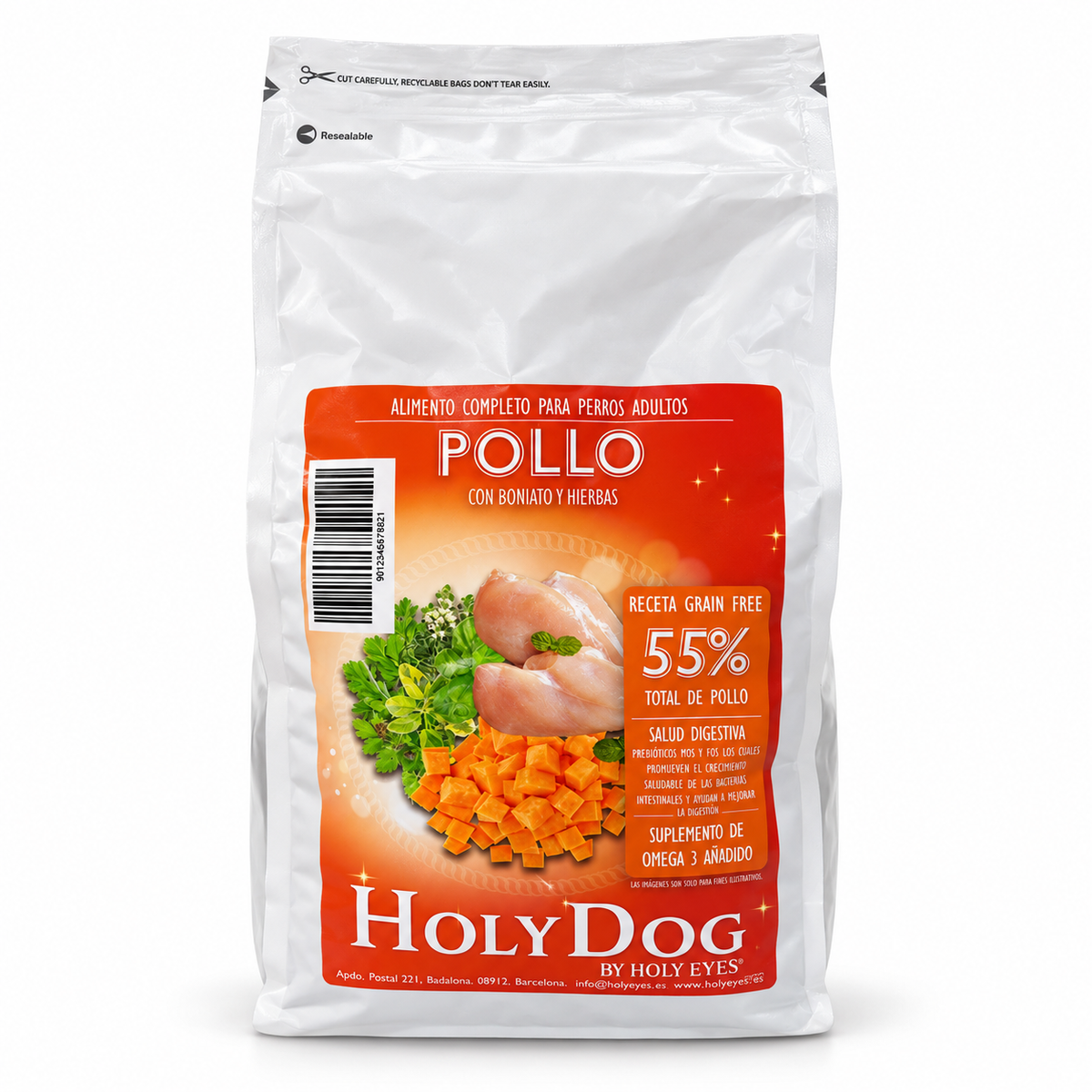 Envase Holy Dog Grain Free Adulto · Pollo