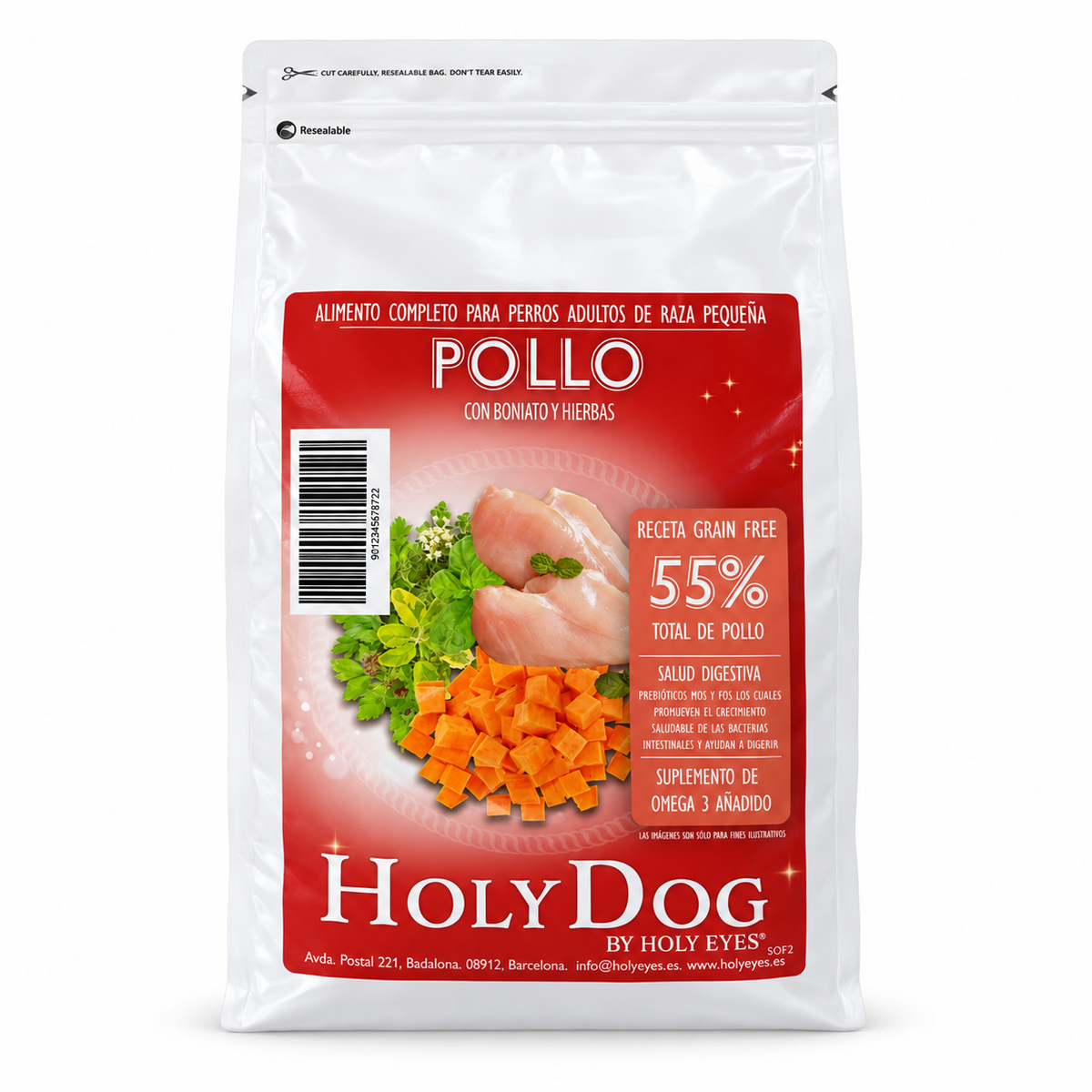 Envase Holy Dog Grain Free Adulto Raza Pequeña · Pollo