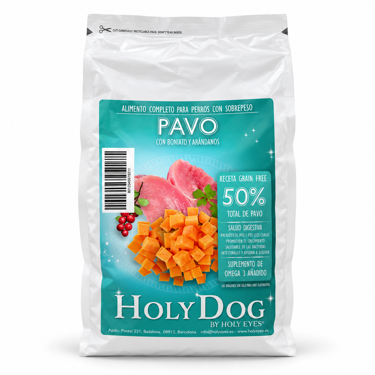 Envase Holy Dog Grain Free Adulto Light · Pavo
