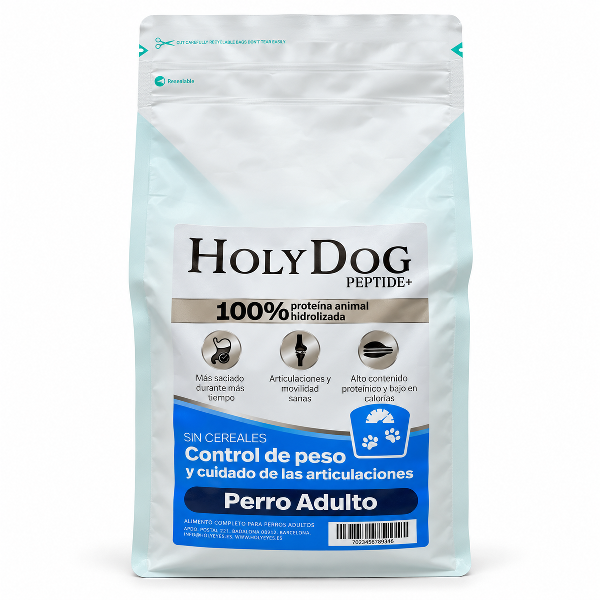 Envase Holy Dog Peptide+ · Control de Peso y Articulaciones Adulto