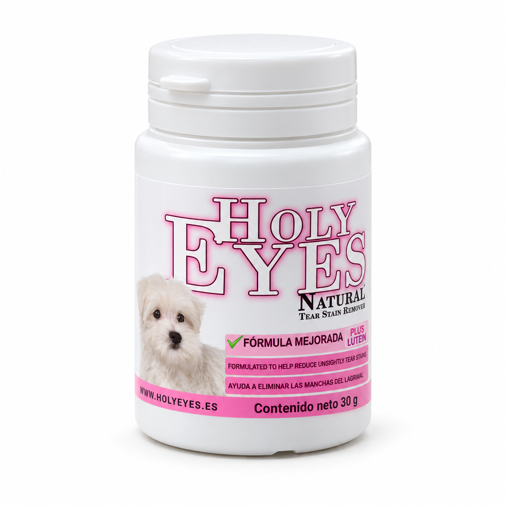 Holy Eyes Natural Tear Stain Remover + Luteína, envase de 30 g